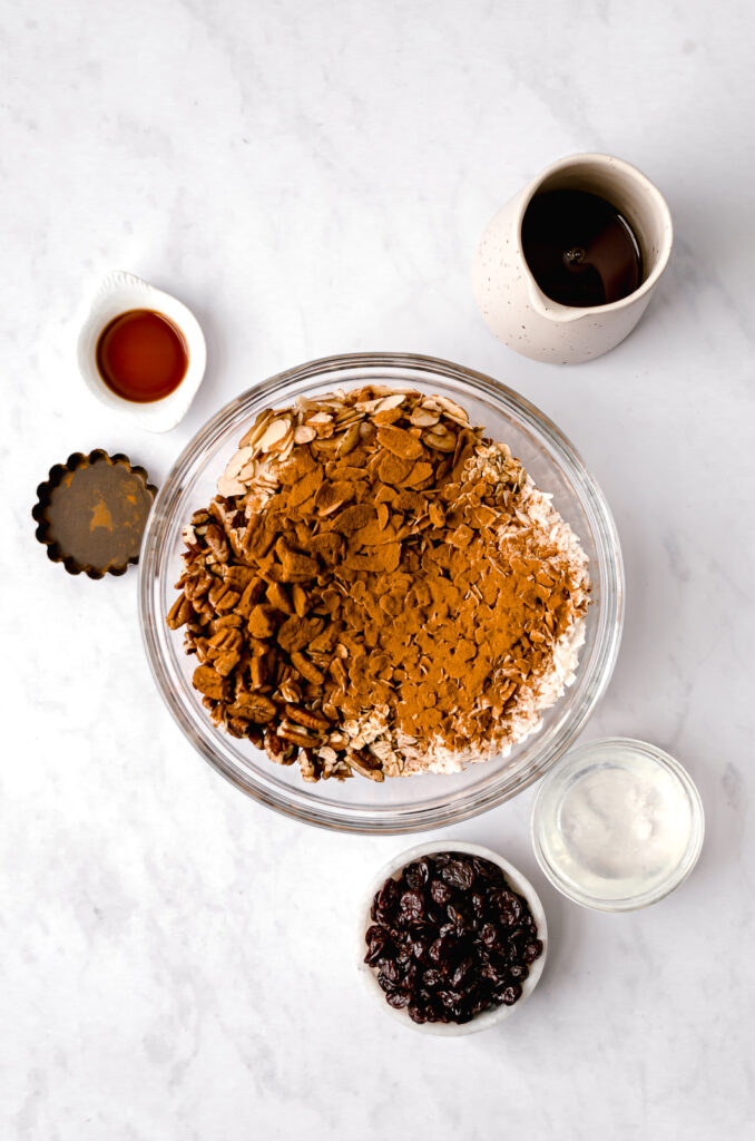 ingredients for homemade maple nut granola
