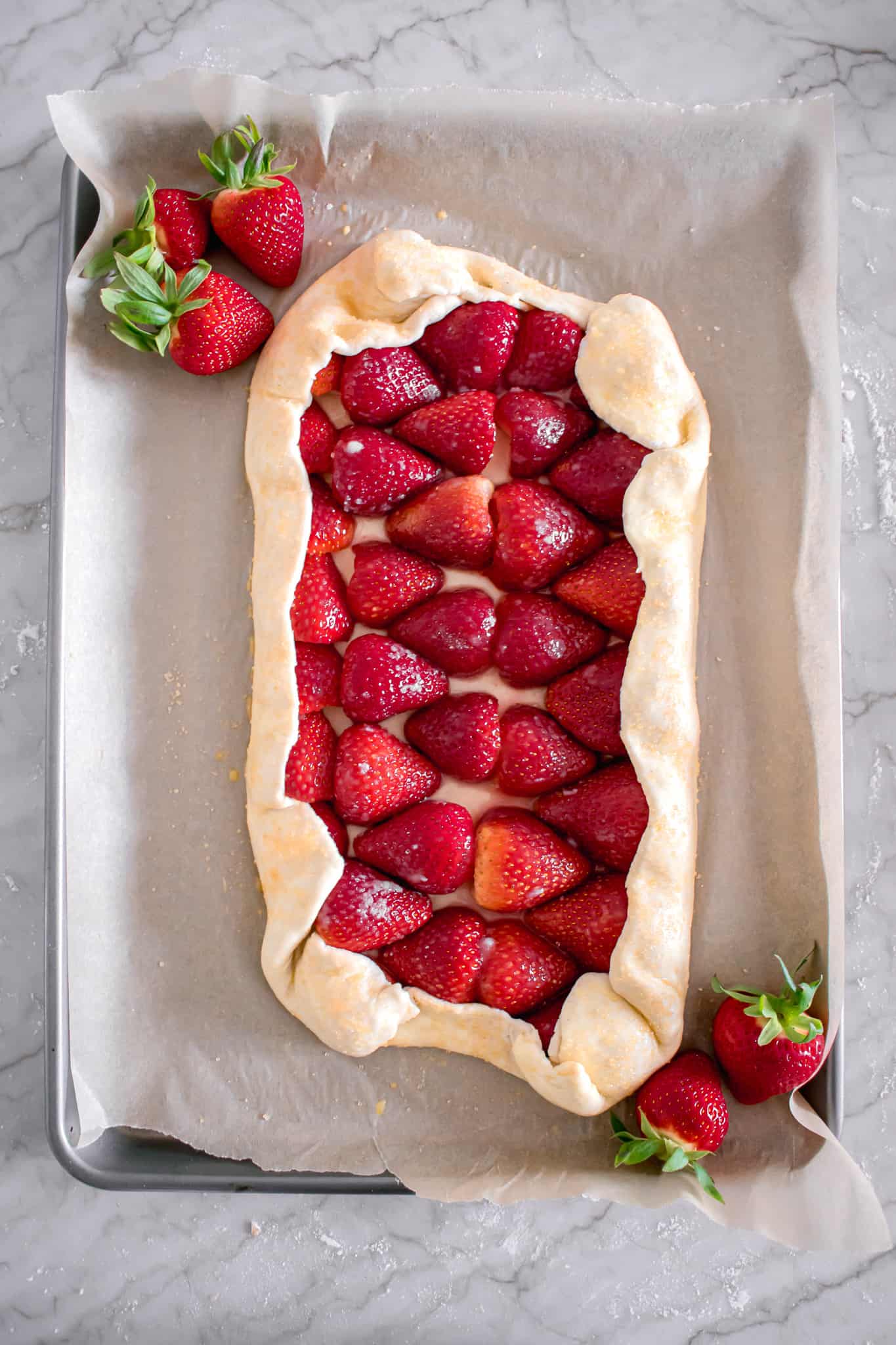 strawberry galette before baking.