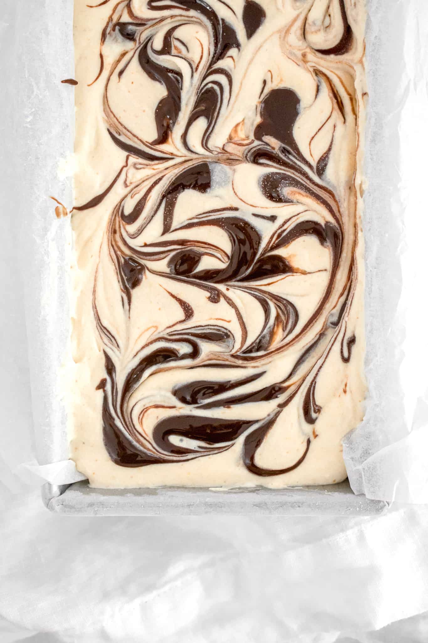 graham ice cream with chocolate swirl from above.