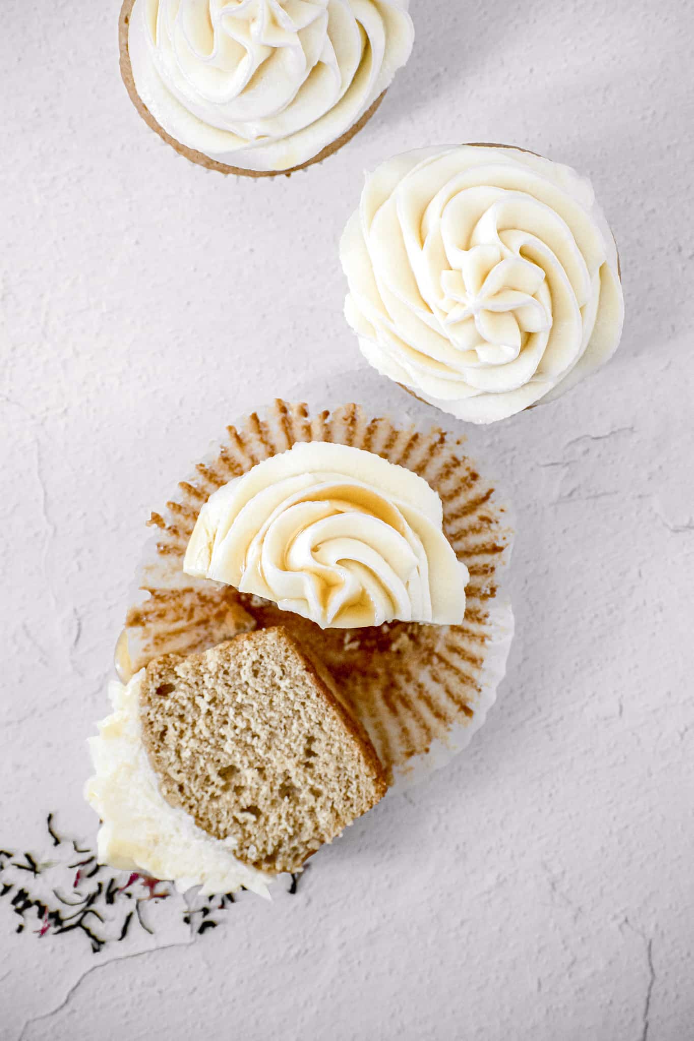 earl grey cupcakes with honey mascarpone buttercream.