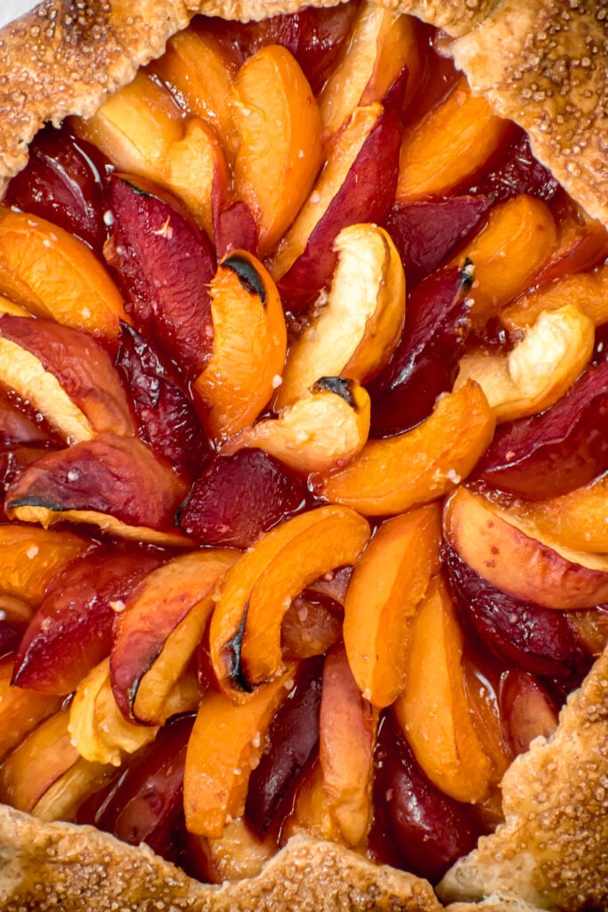 stone fruit galette after baking.
