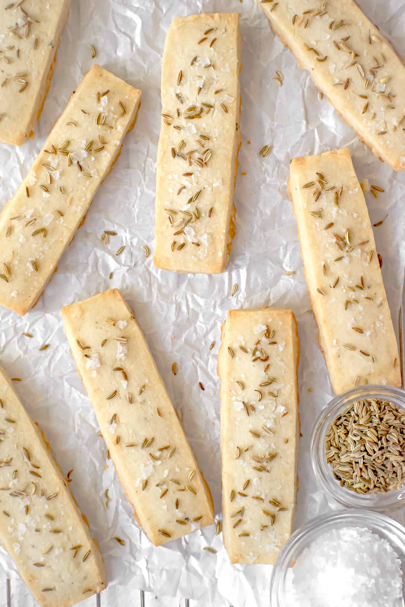 baked parmesan fennel shortbread on parchment paper.