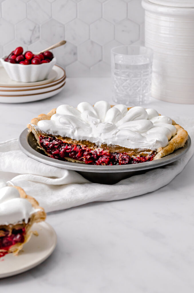 ginger molasses cranberry pie in pie pan 