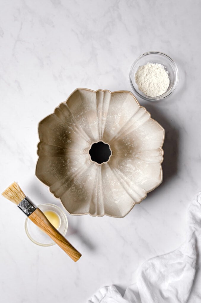 greased and flour dusted bundt pan