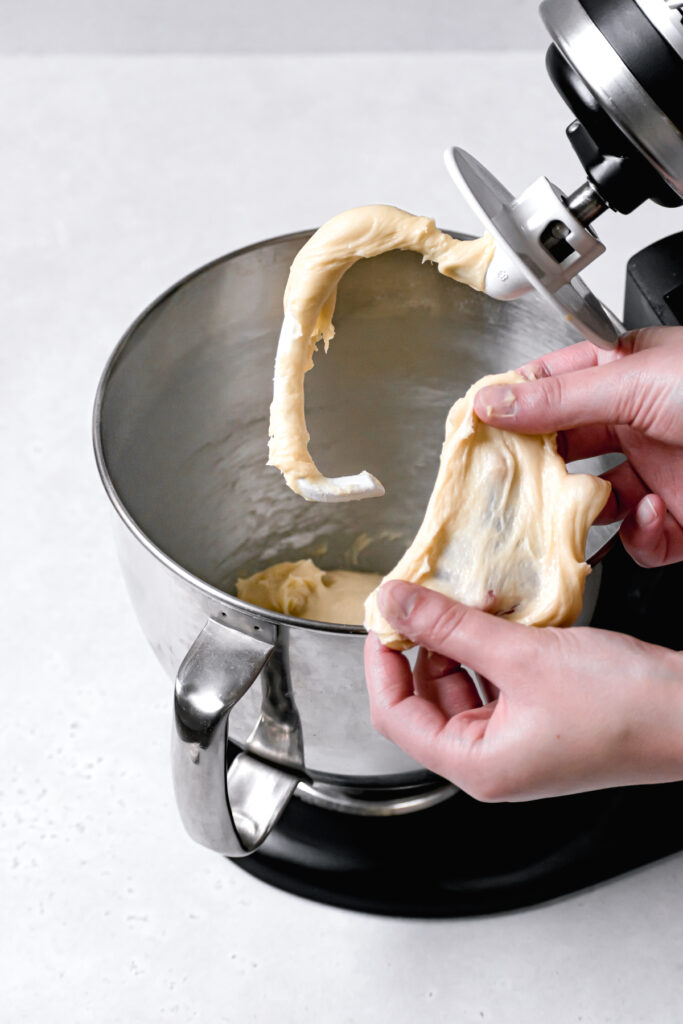 windowpane test of brioche dough