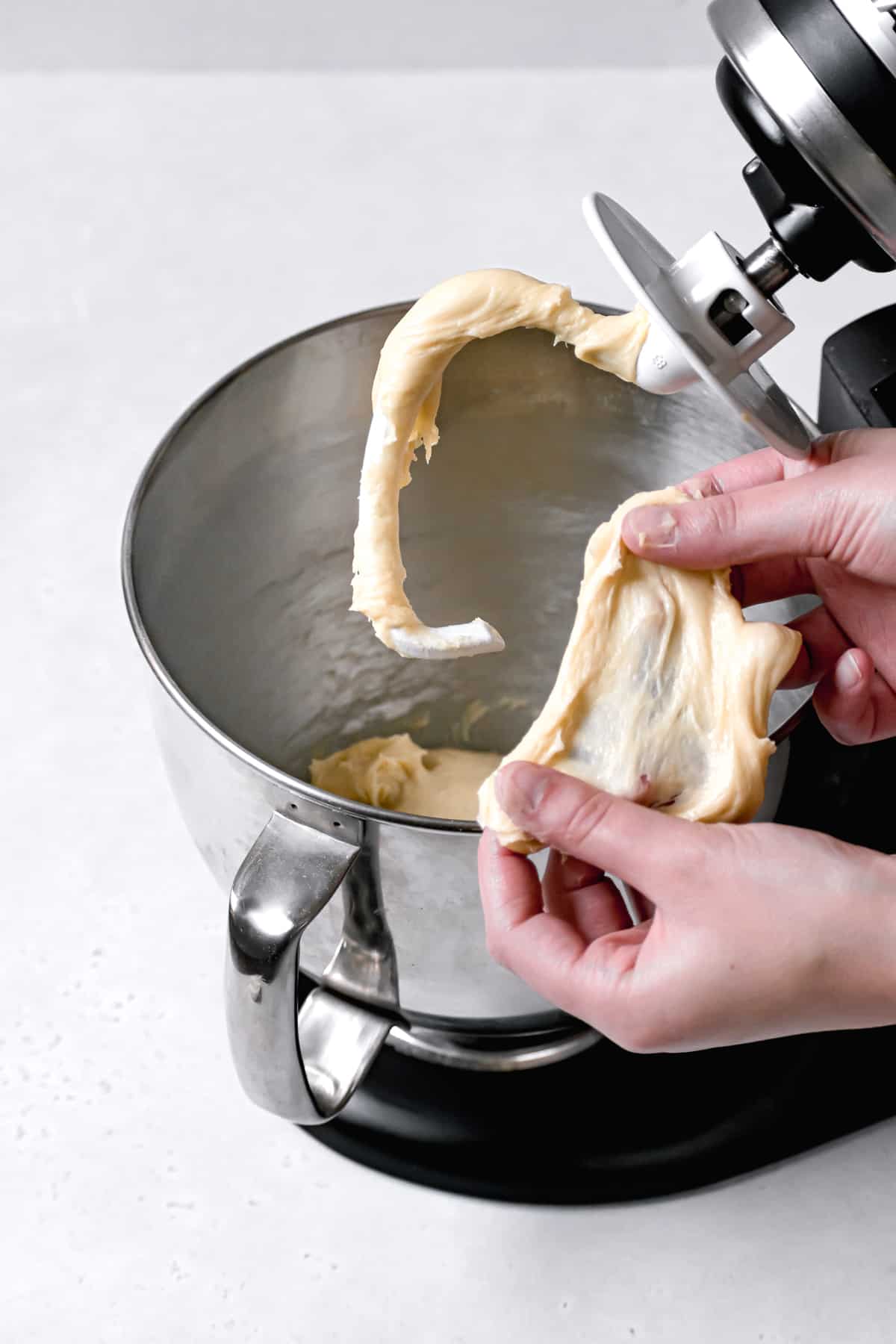 windowpane test of brioche dough.