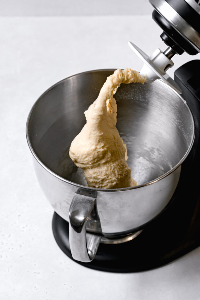 brioche dough in stand mixer