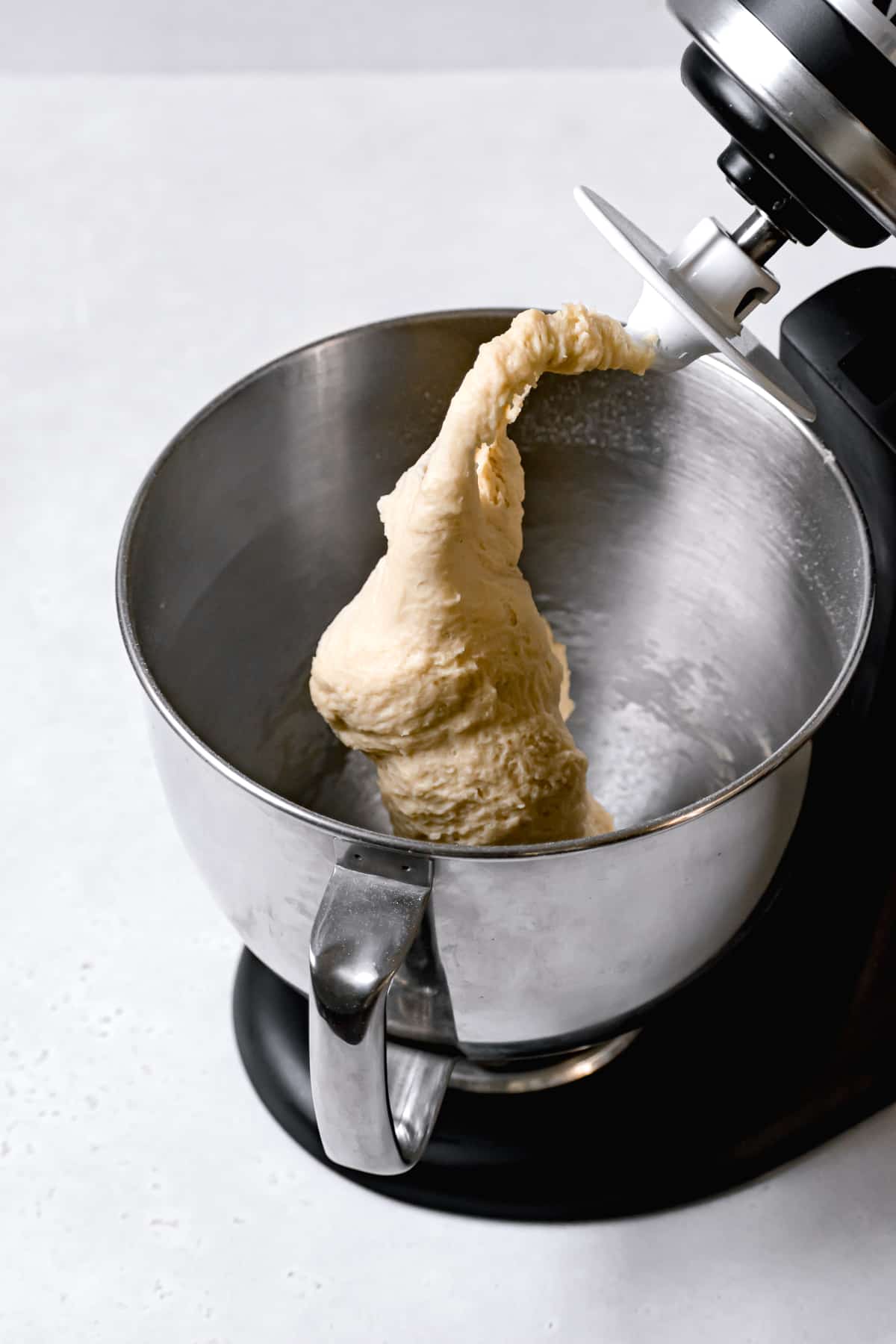brioche dough in stand mixer.