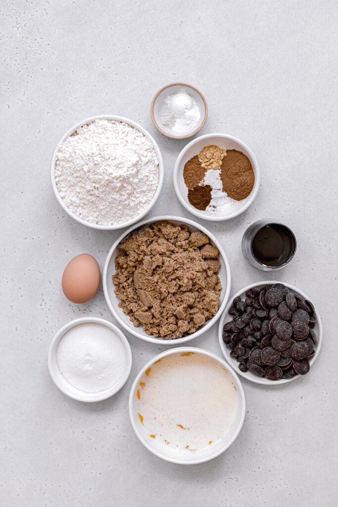 ingredients for chocolate chip molasses cookies