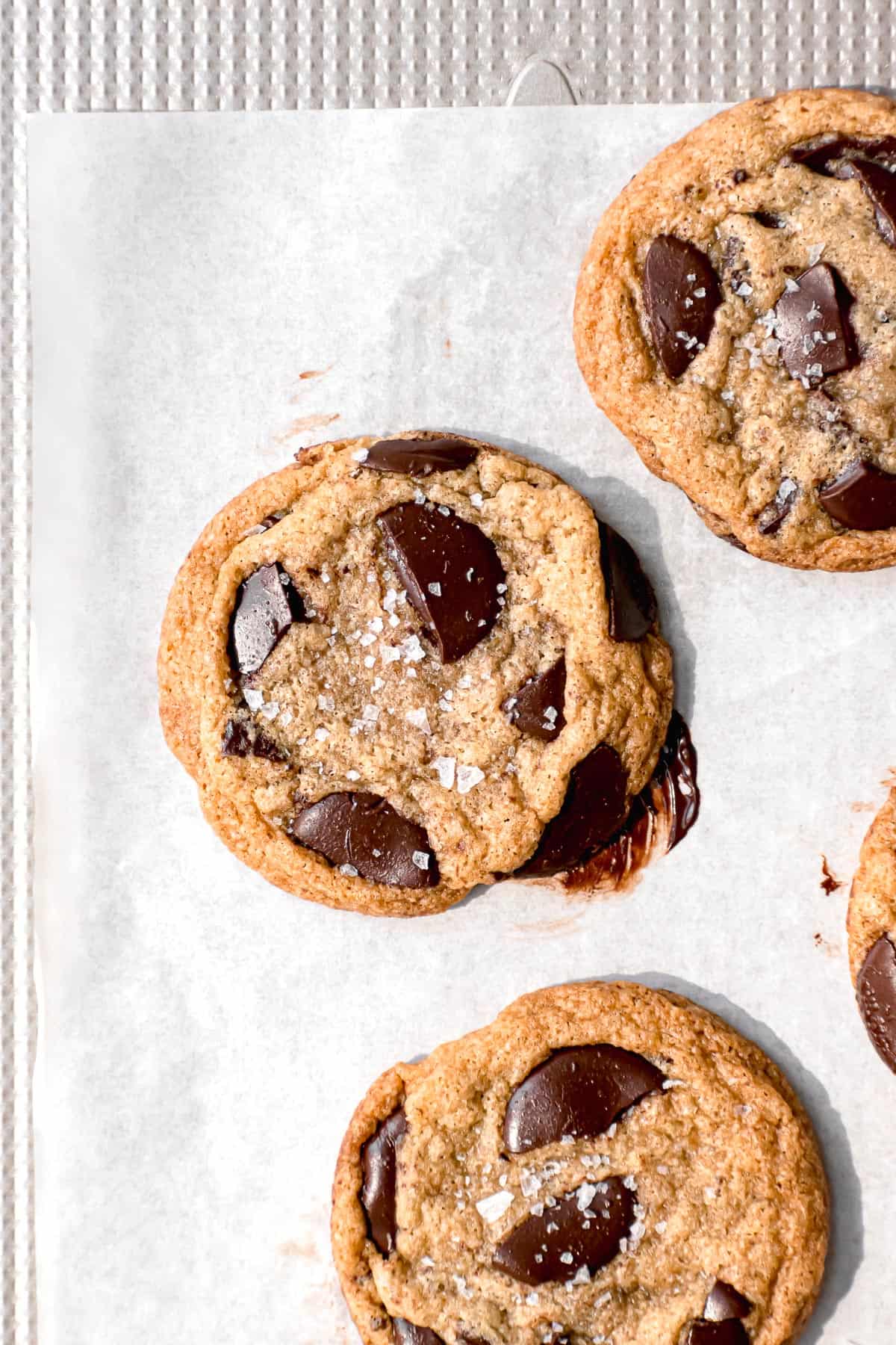 gluten free chocolate chip cookies on baking sheet.
