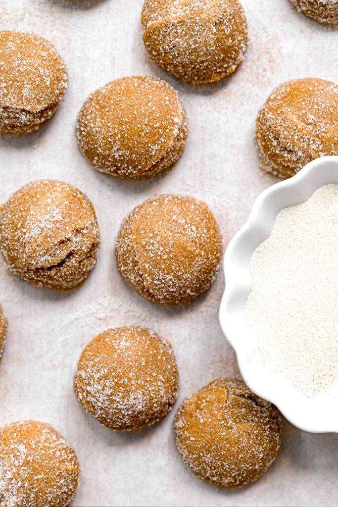 flourless pb cookie dough balls rolled in sugar