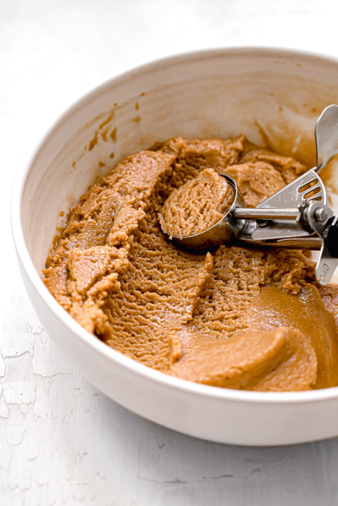 flourless peanut butter cookie dough in white bowl