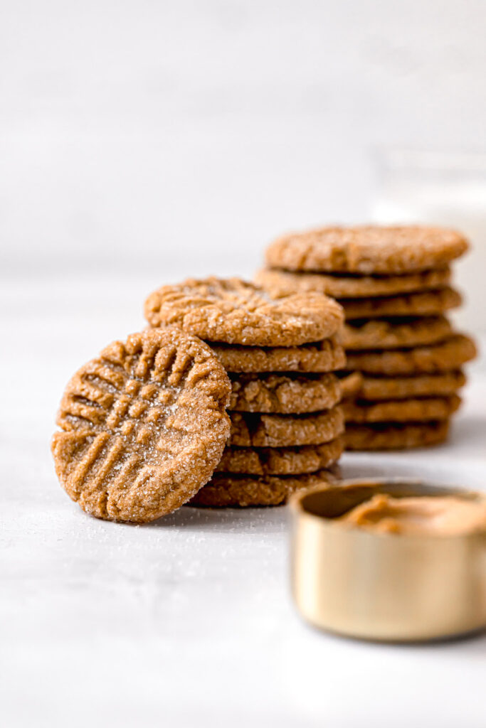 stacks of chewy peanut butter cookies
