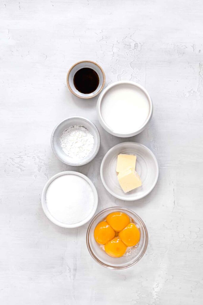 ingredients for vanilla bean pastry cream filling recipe