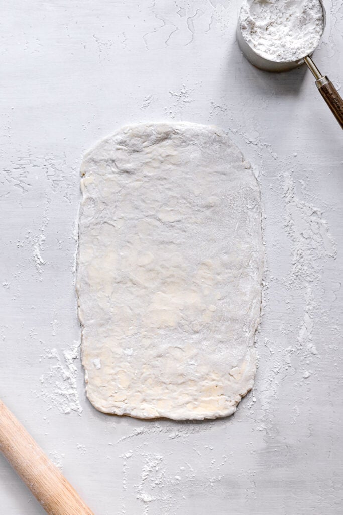 dough rolled out into rough rectangle