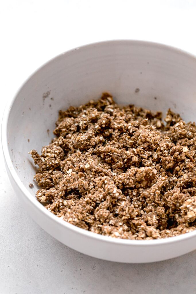 brown sugar oat streusel in white bowl