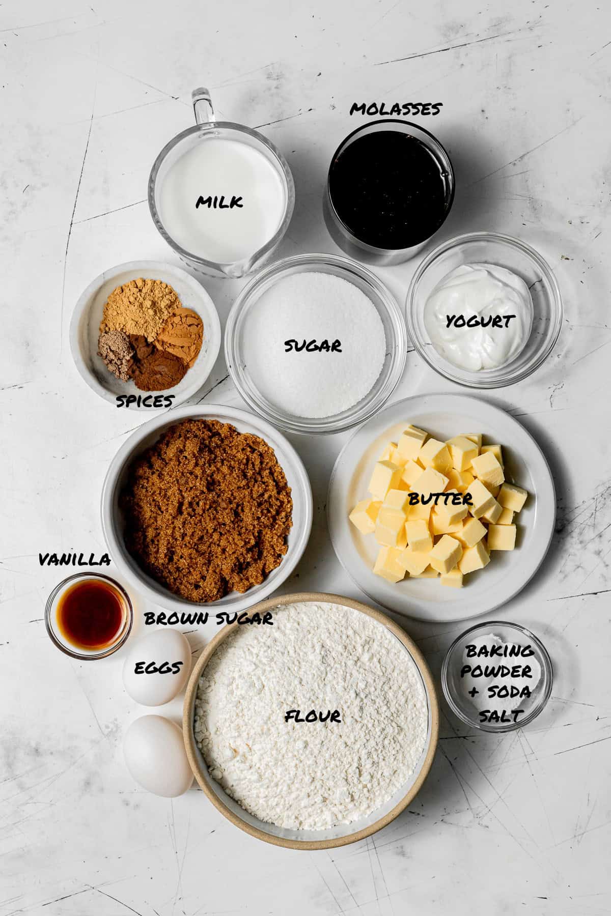 ingredients for gingerbread bundt cake.