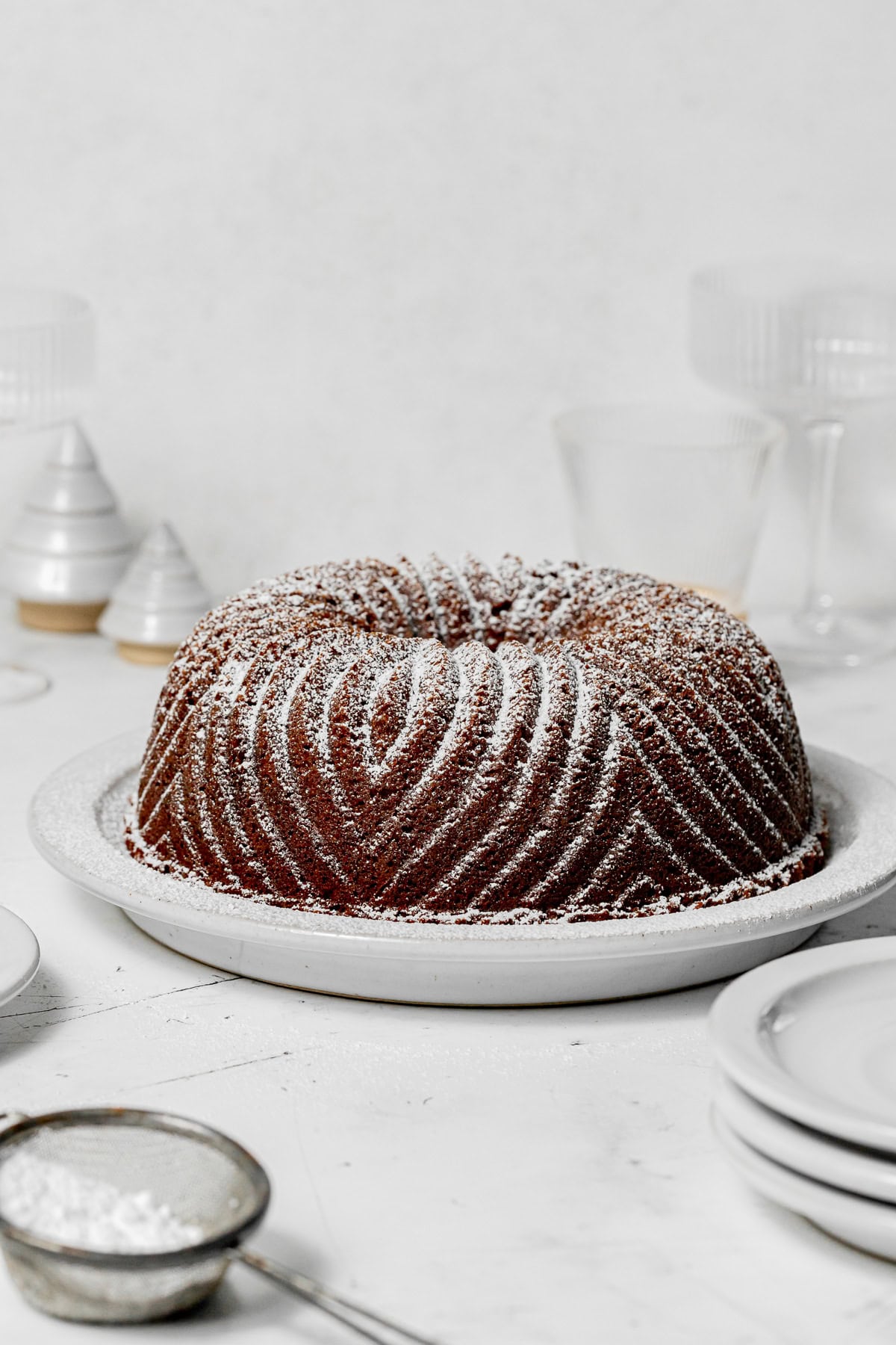 gingerbread bundt cake on plate.