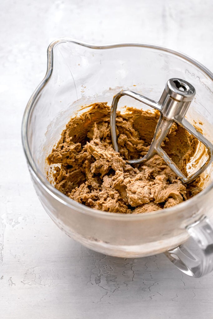 blondie dough in clear mixing bowl