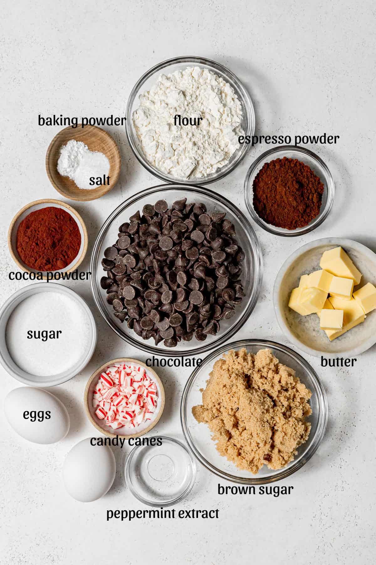 ingredients for Peppermint Mocha Cookies.