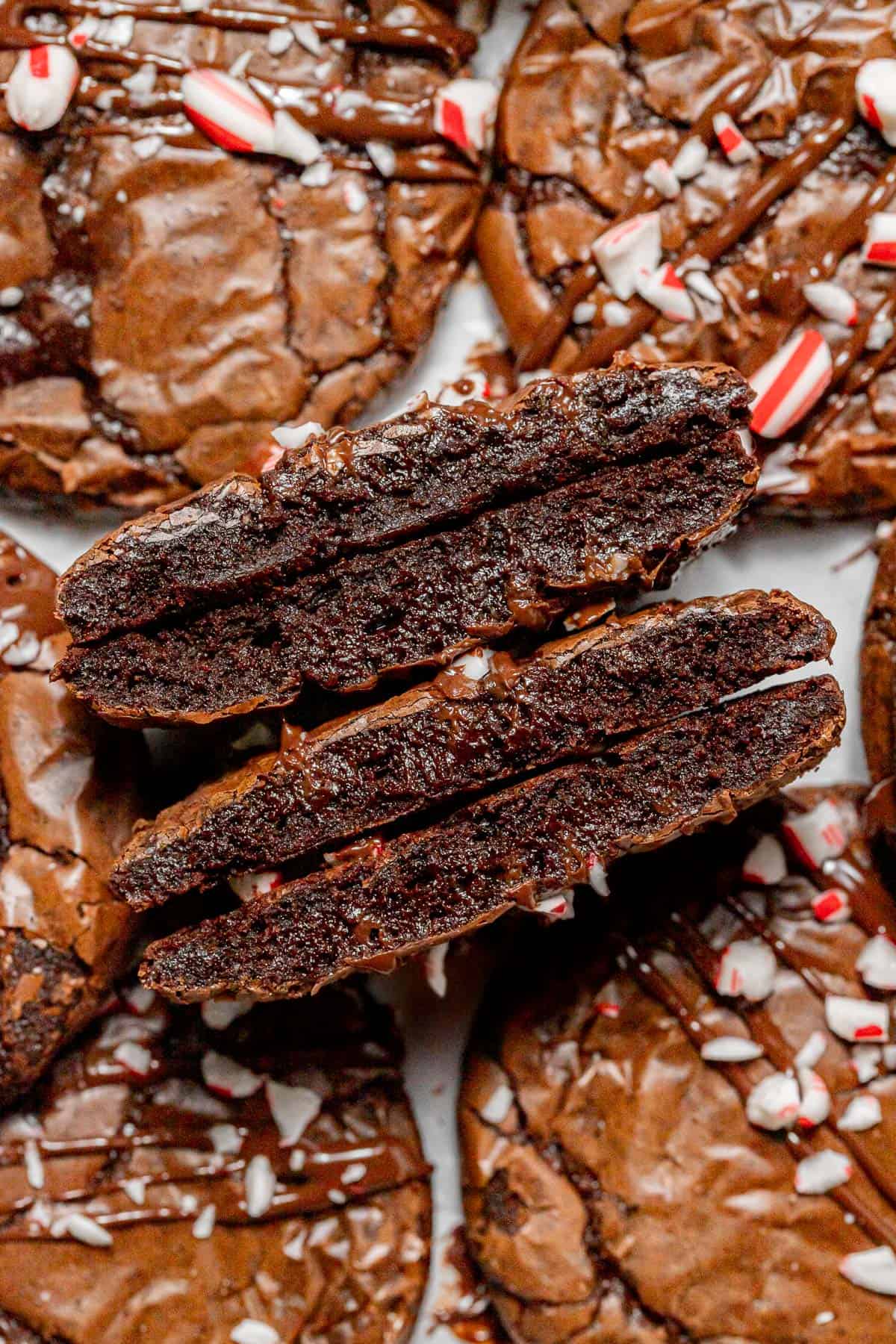 Peppermint Mocha Cookies cut to show inside texture.