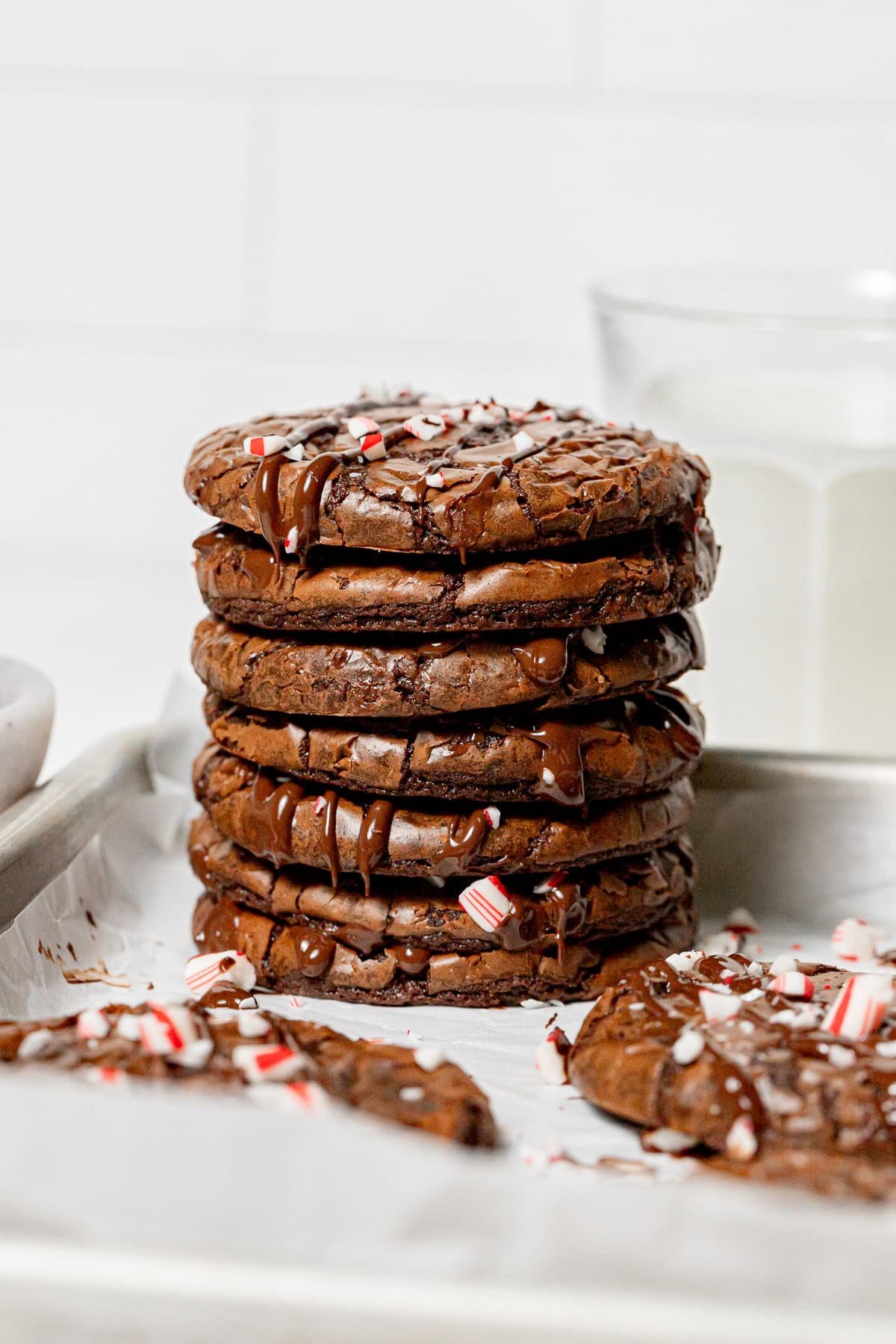 Peppermint Mocha Cookies stacked.