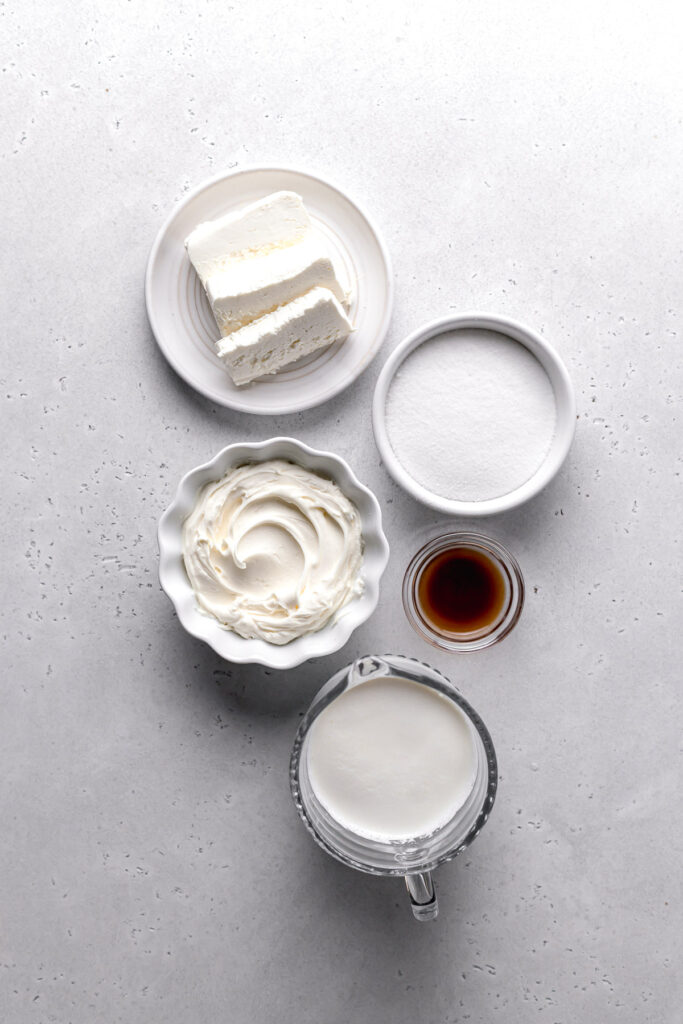 ingredients for whipped cream cheese frosting