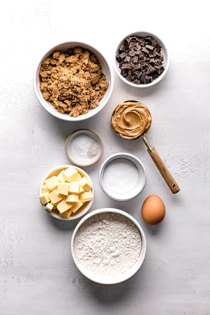 ingredients for pan banging chocolate chip peanut butter cookies