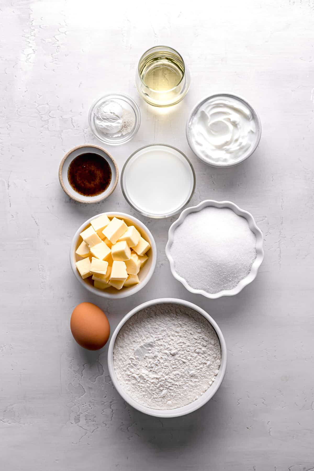 ingredients for small vanilla cake recipe.