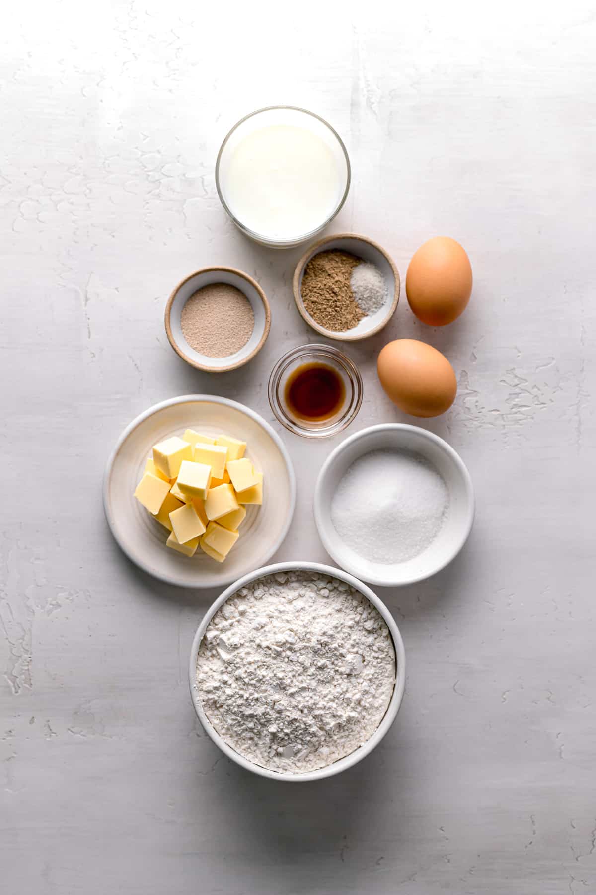 ingredients for brioche dough.