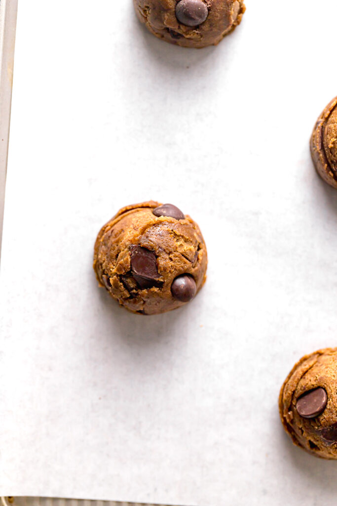 coffee cookie dough balls on baking sheet