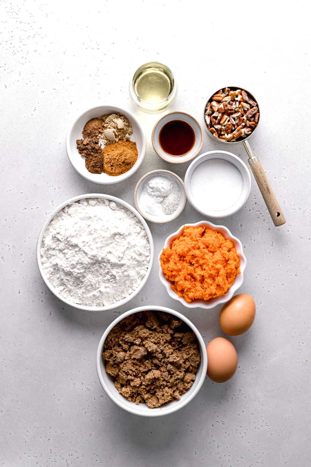 ingredients for small carrot cake recipe.