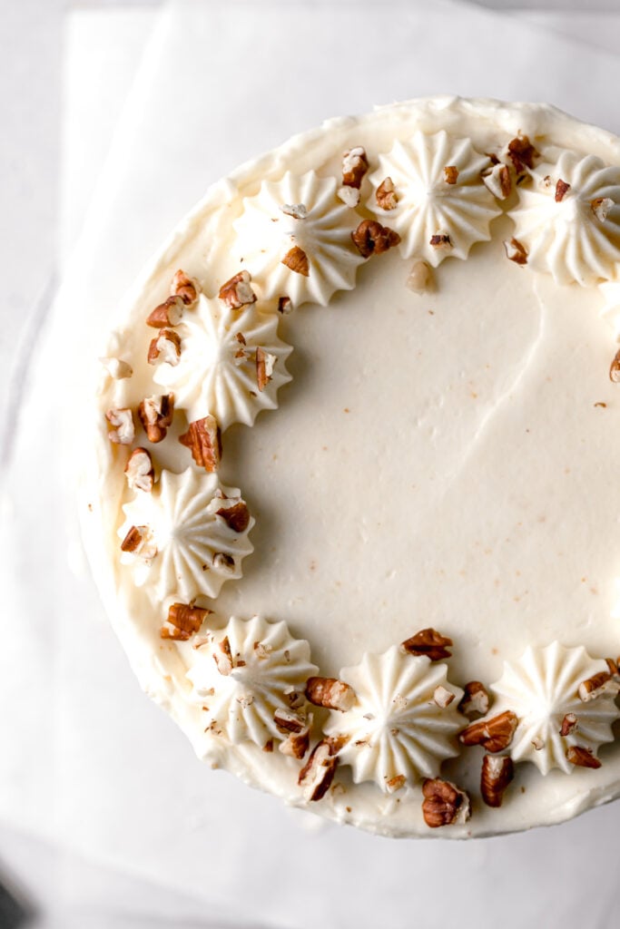 close-up of top of small carrot cake