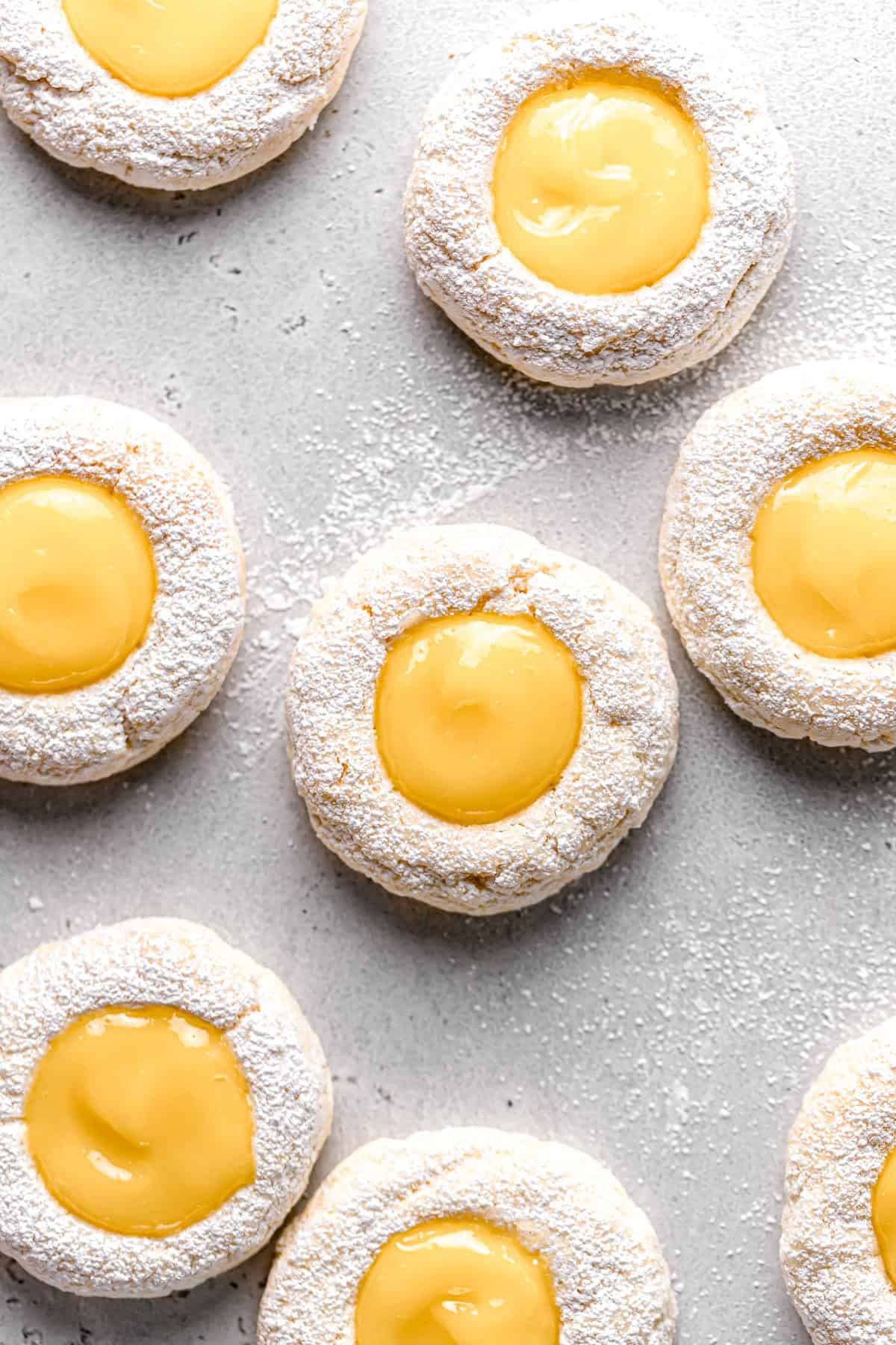 lemon curd cookies dusted with powdered sugar.
