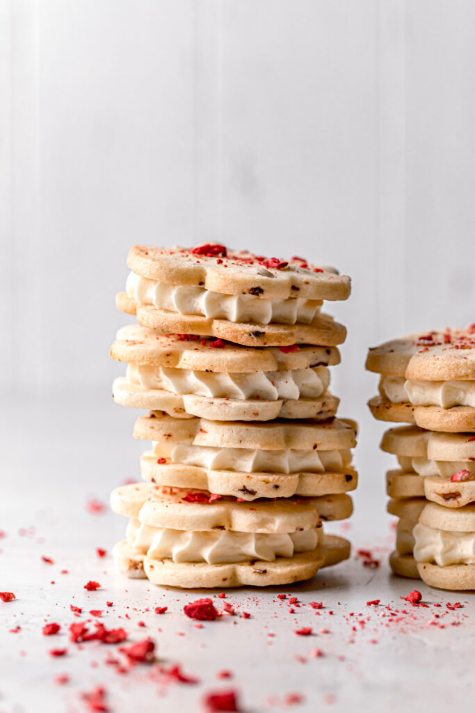 strawberry cheesecake cookies stacked