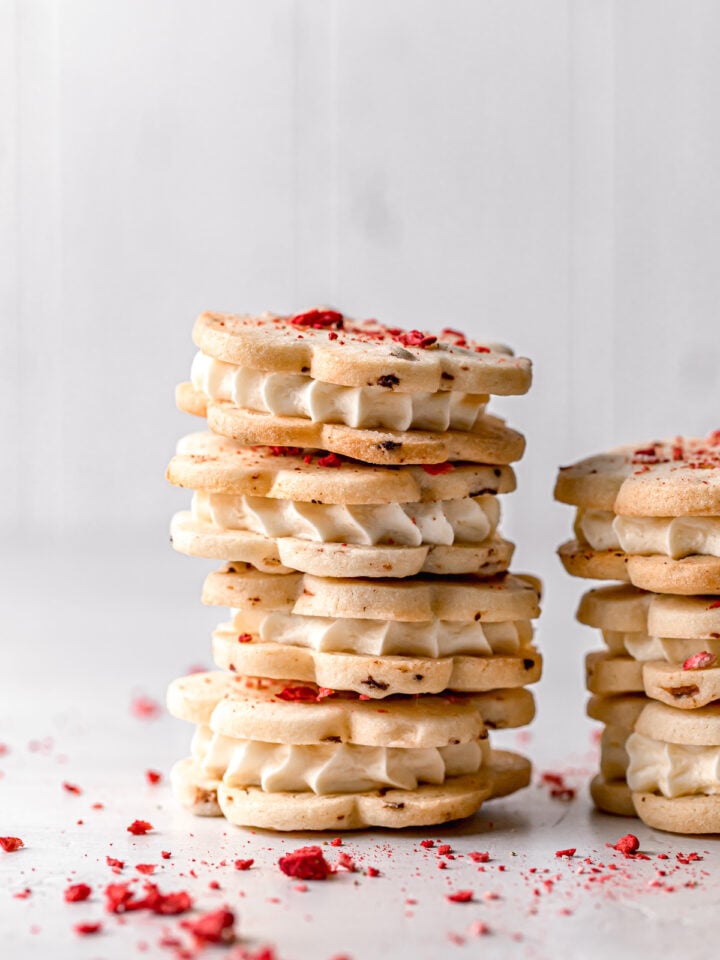 strawberry cheesecake cookies stacked
