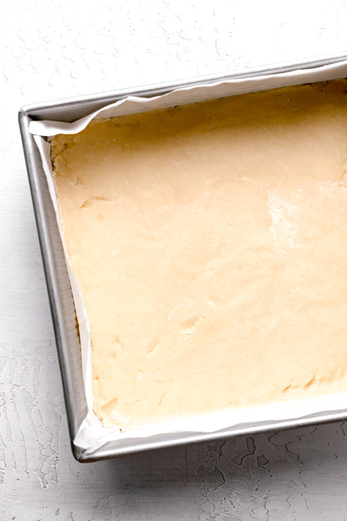 shortbread dough in square pan