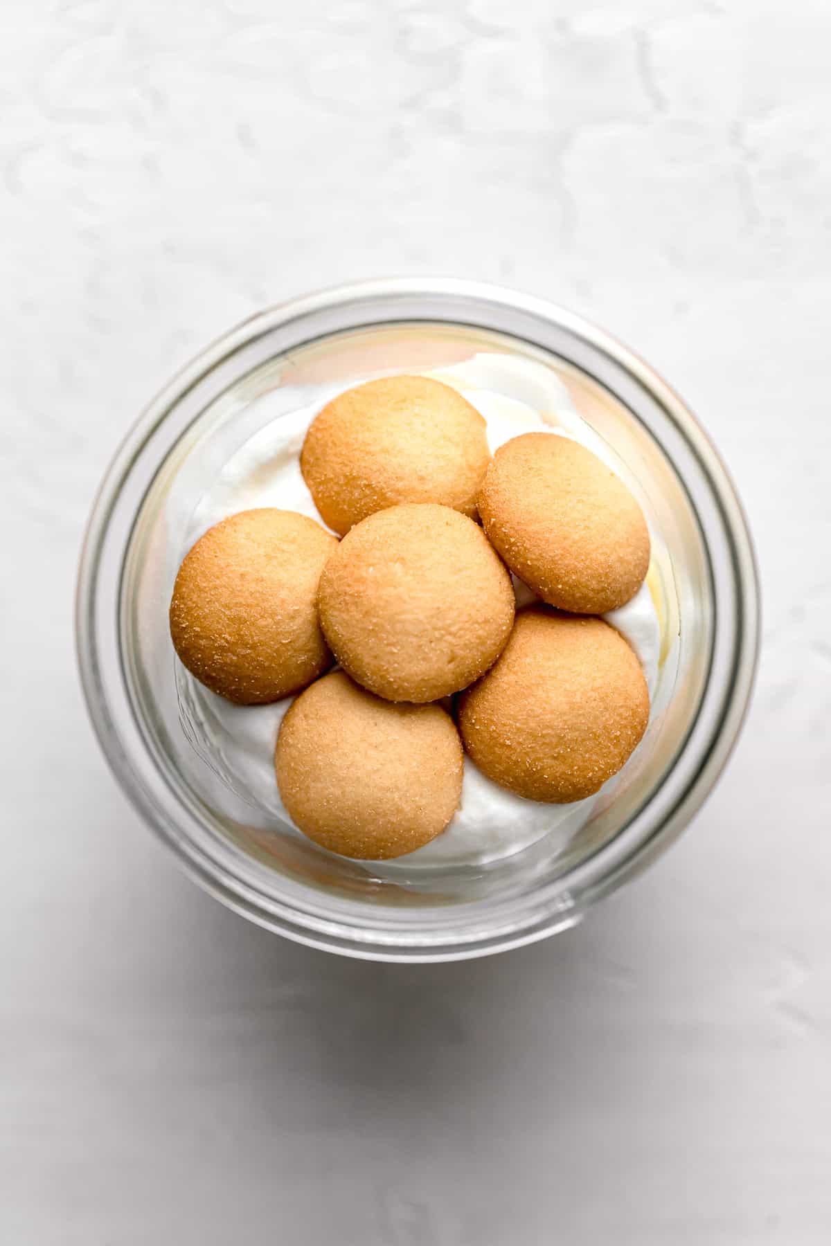layer of nilla wafers in jar.