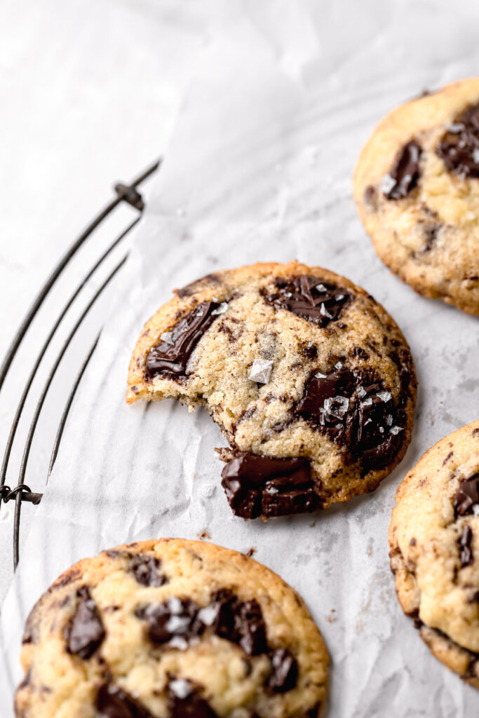 chocolate chip cookies without brown sugar on round wire rack