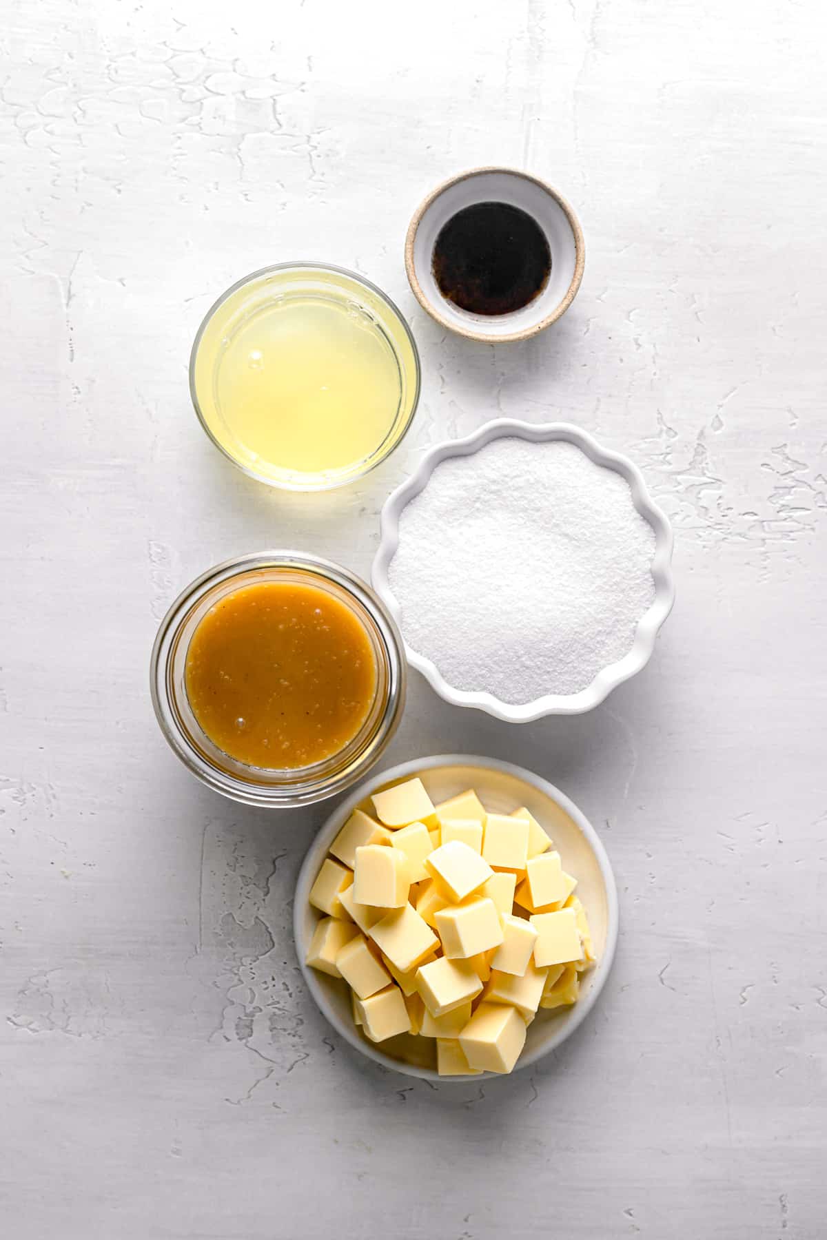 ingredients for the caramel swiss meringue buttercream.