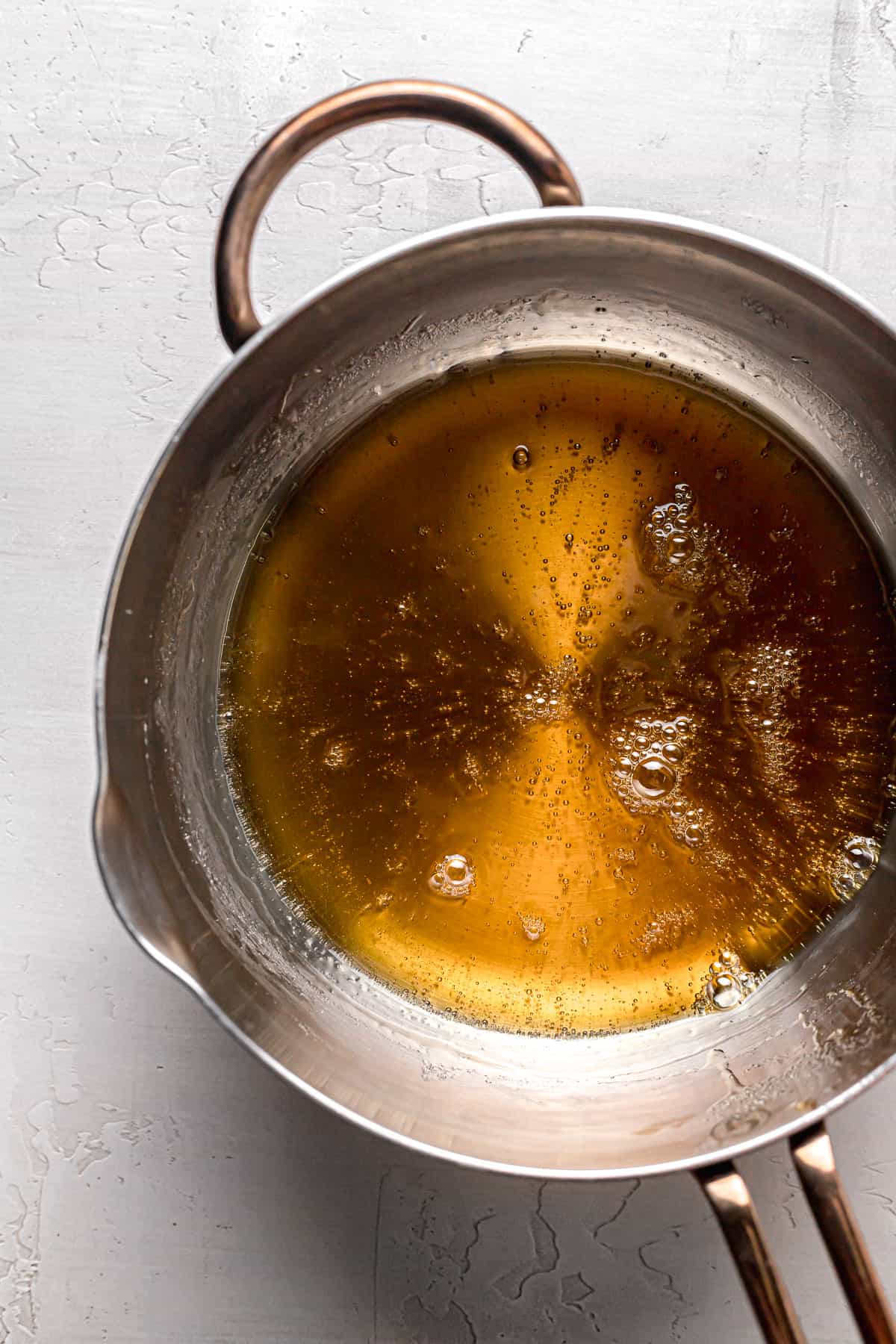 caramelized sugar in saucepan.