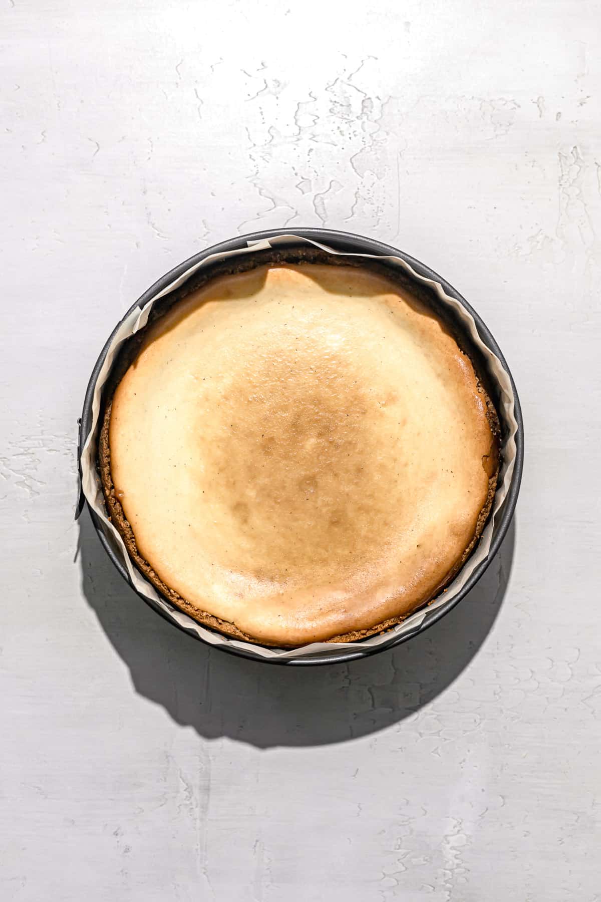 baked cheesecake in pan.