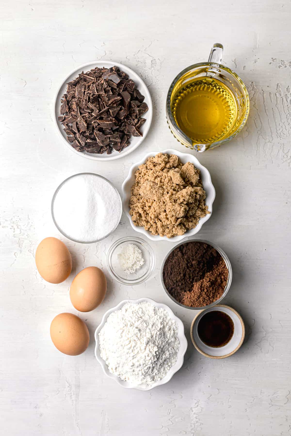 ingredients for olive oil brownies.