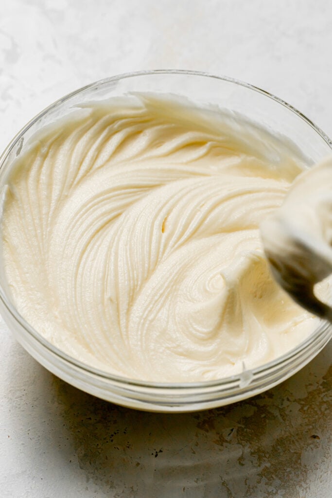 cream cheese frosting in bowl.