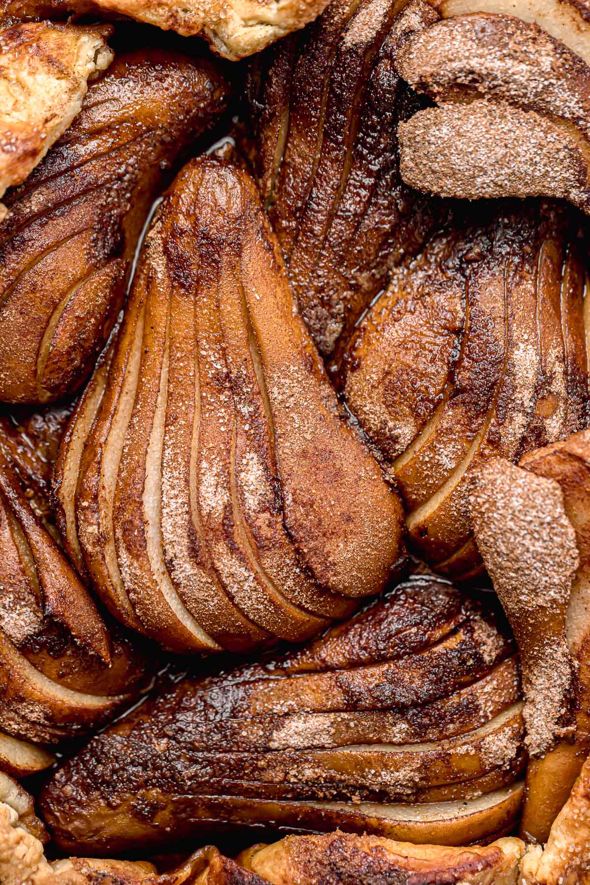 close-up of baked pear galette.