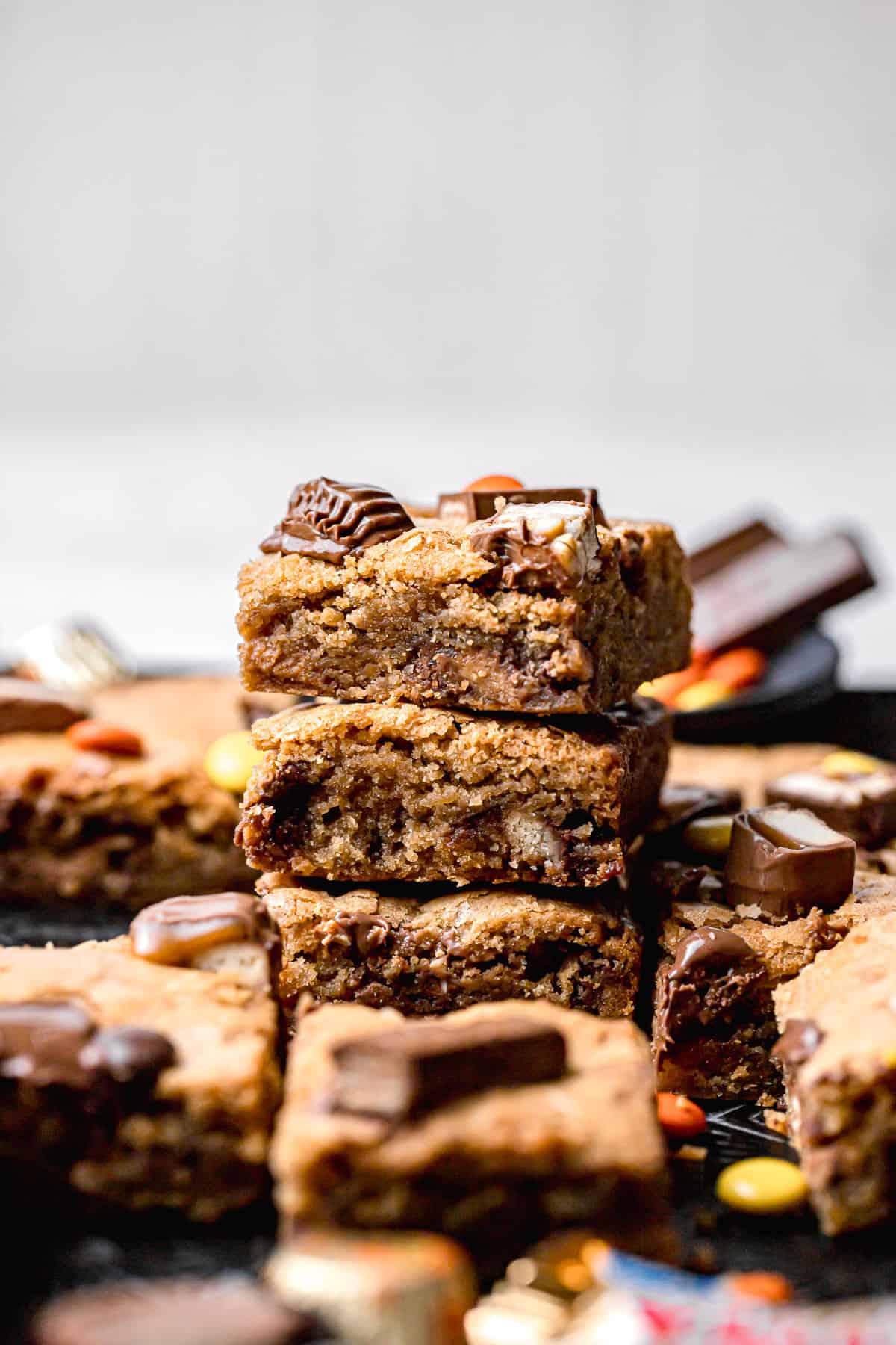 candy bar blondies stacked
