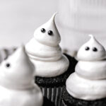 chocolate caramel cupcakes with meringue ghosts