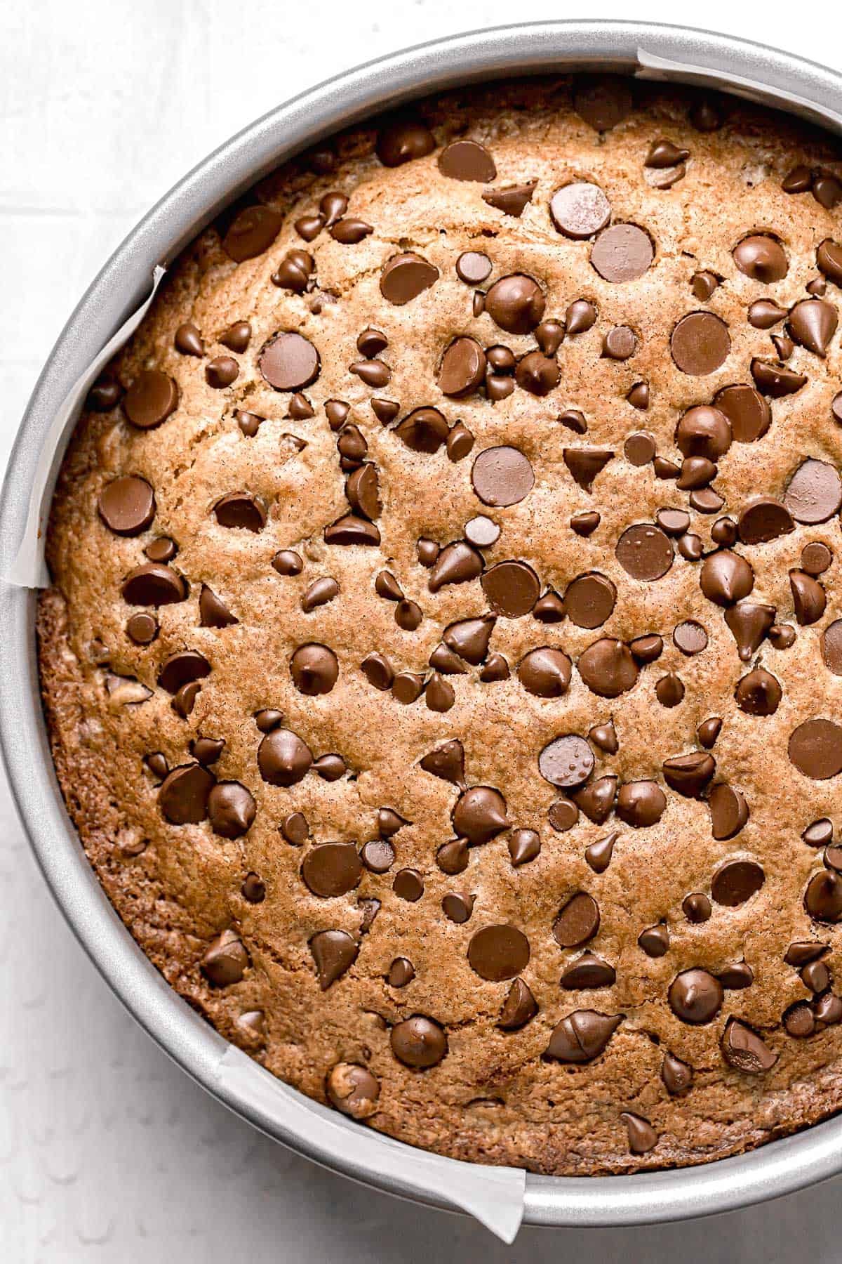 baked cookie cake in pan.