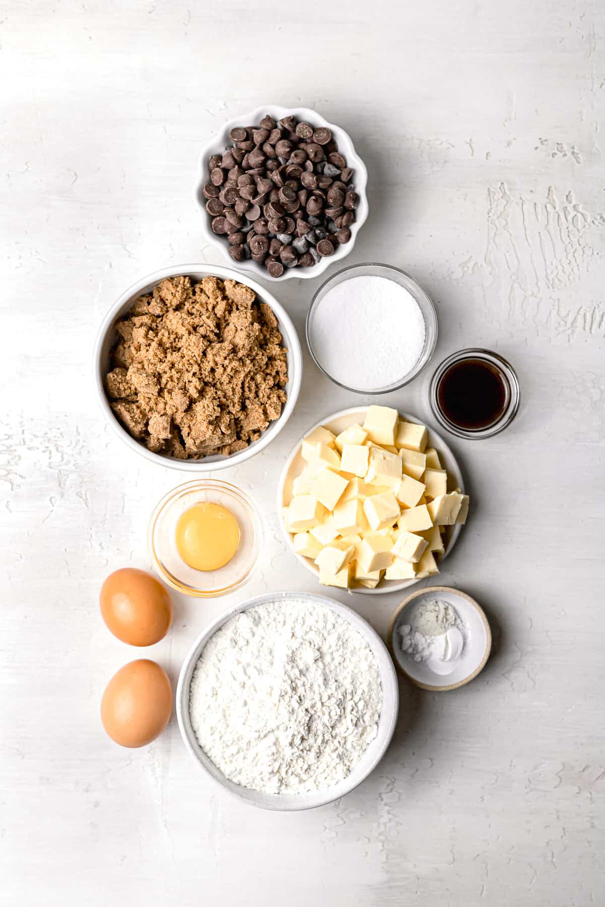 ingredients for chocolate chip cookie cake.