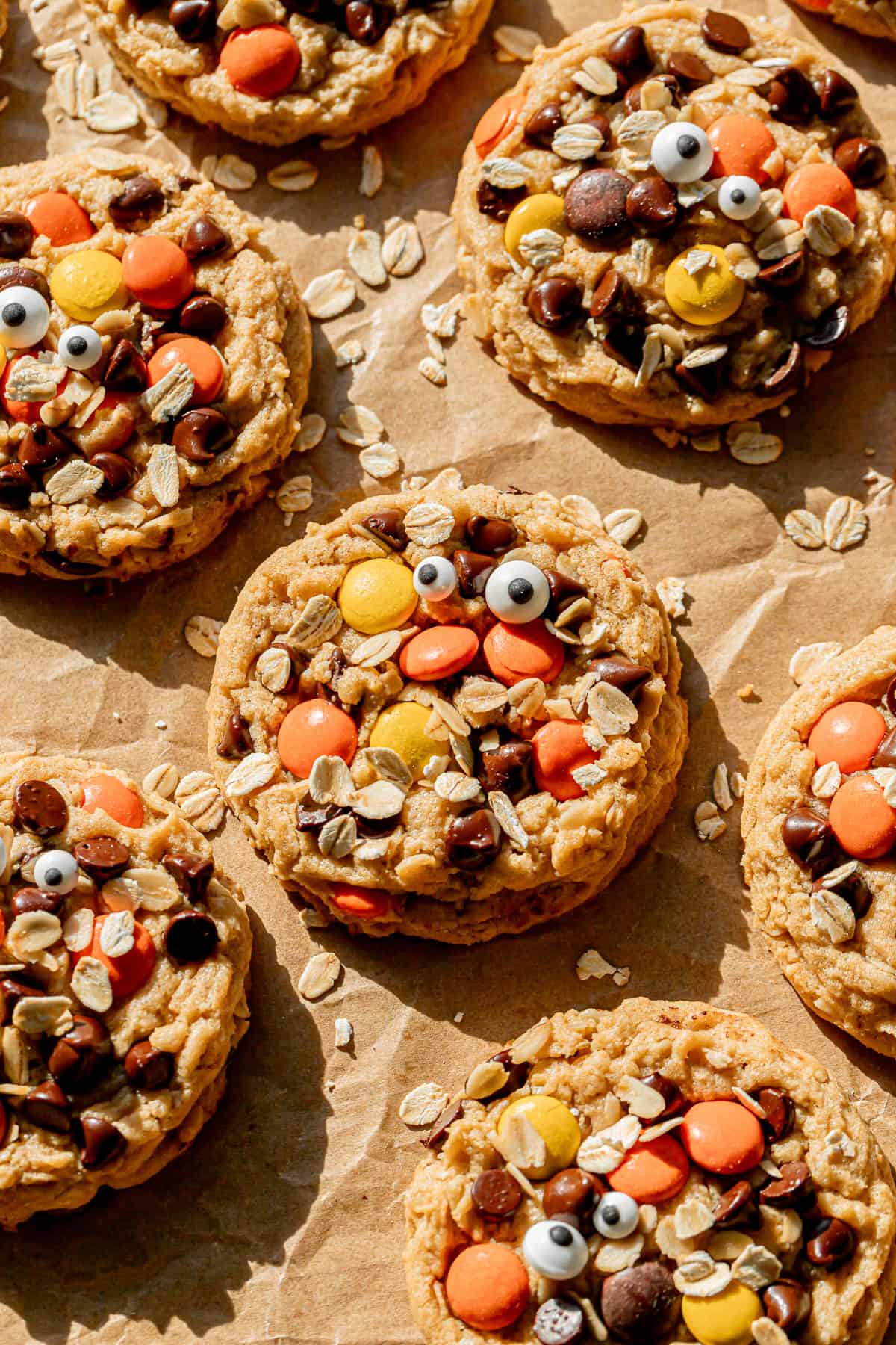 monster cookies on parchment.